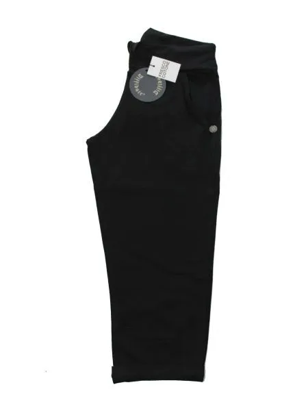 Pinocchietto in fresco cotone con risvolto - nero