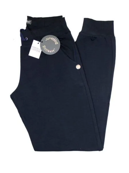 Pantalone in fresco cotone con polsino - blu