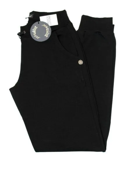 Pantalone in fresco cotone con polsino - nero