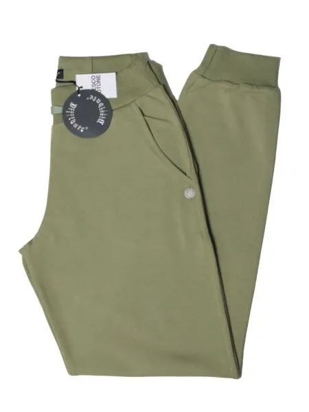 Pantalone in fresco cotone con polsino - verde oliva