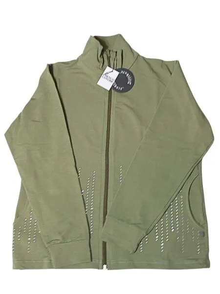 Giubbino in fresco cotone  con strass - verde oliva