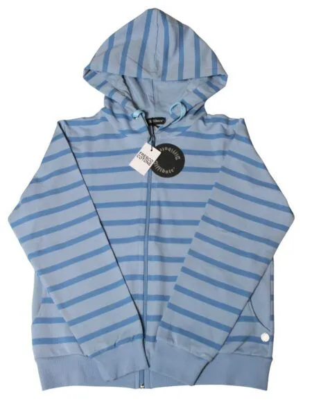 Giubbino in fresco cotone con cappuccio rigato - celeste