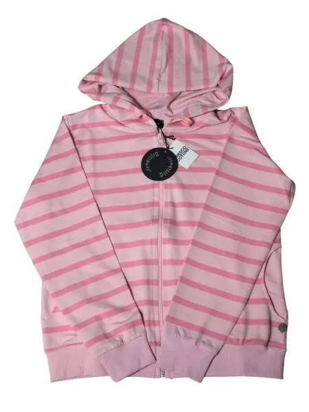 Giubbino in fresco cotone con cappuccio rigato - rosa tenue