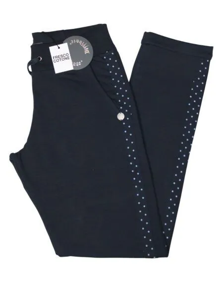 Pantalone in fresco cotone con banda a pois - blu