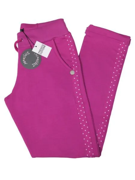 Cotton pants with polka dot band - fuchsia