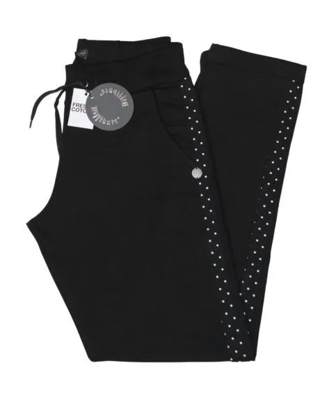 Cotton pants with polka dot band - black
