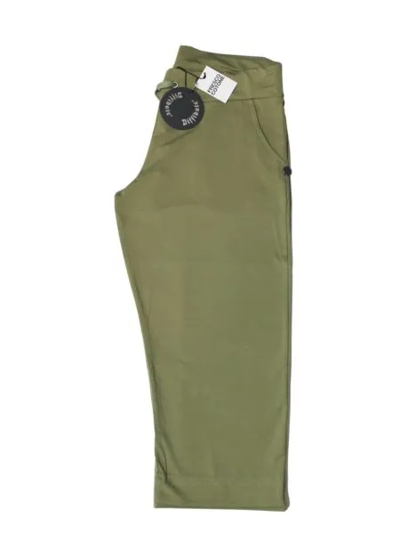 Pinocchietto in fresco cotone con spacchetto - verde oliva