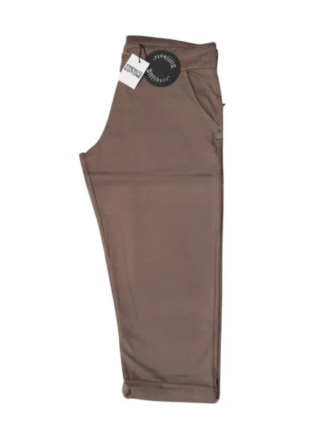 Pinocchietto in fresco cotone con risvolto - tortora