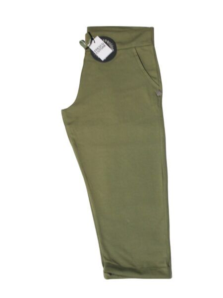 Pinocchietto in fresco cotone con risvolto - verde oliva