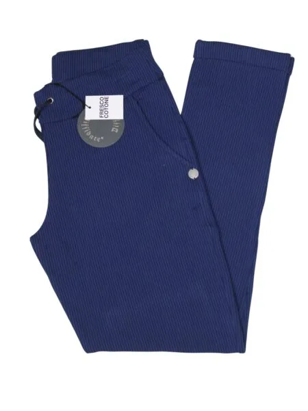 Cotton pants with striped print - blue