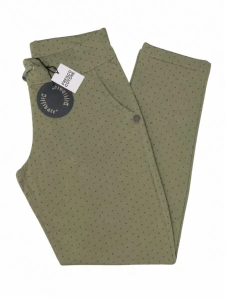 Pantalone in cotone leggerissimo stampa pois - verde