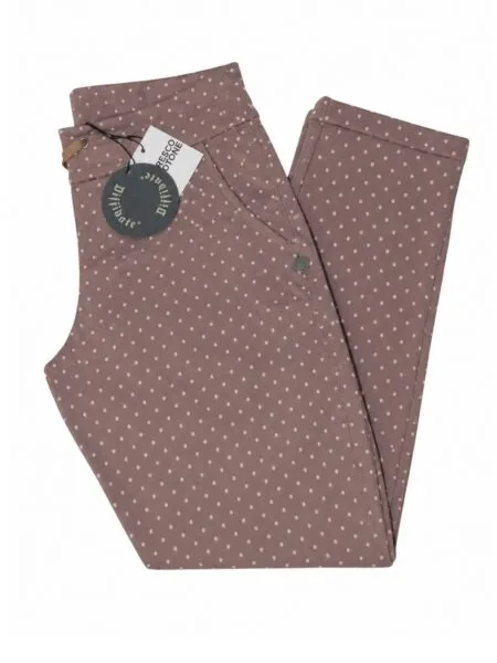 Pantalone in cotone leggerissimo stampa pois - tortora